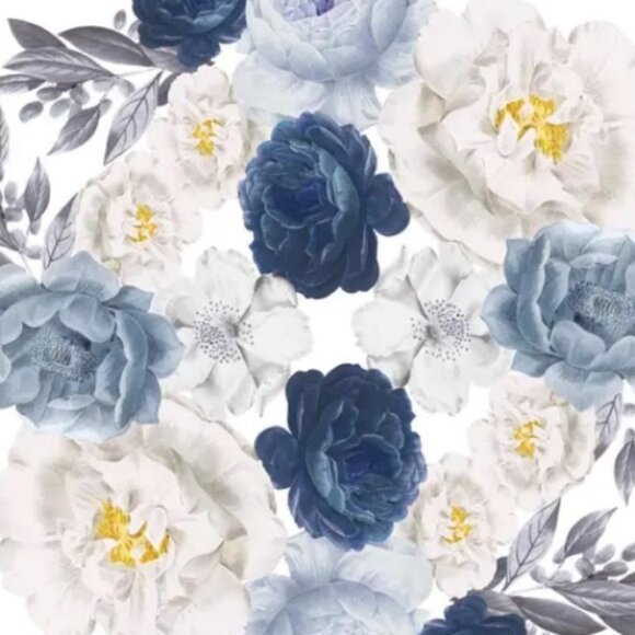 NEW Floral Wall Stickers Elegant Oversized Peonies Decor Flowers Blue Baby Room - Picture 4 of 10
